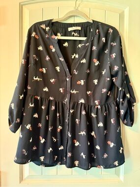 Jessy B by Modcloth Whimsical Cats with musical instruments blouse